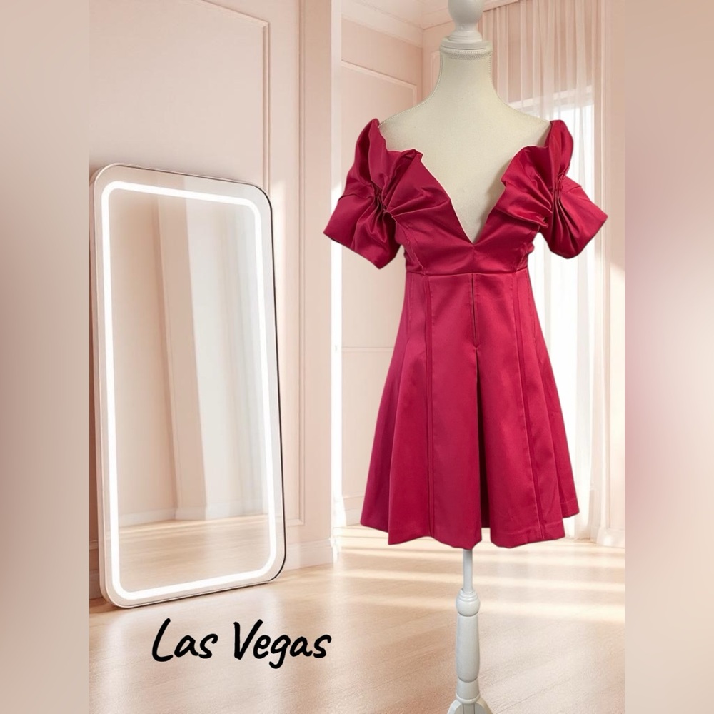 Antonio Melani Adina V-Neck Puff Sleeve Mini Dress -Size 4 Color: Pink Punch NWT